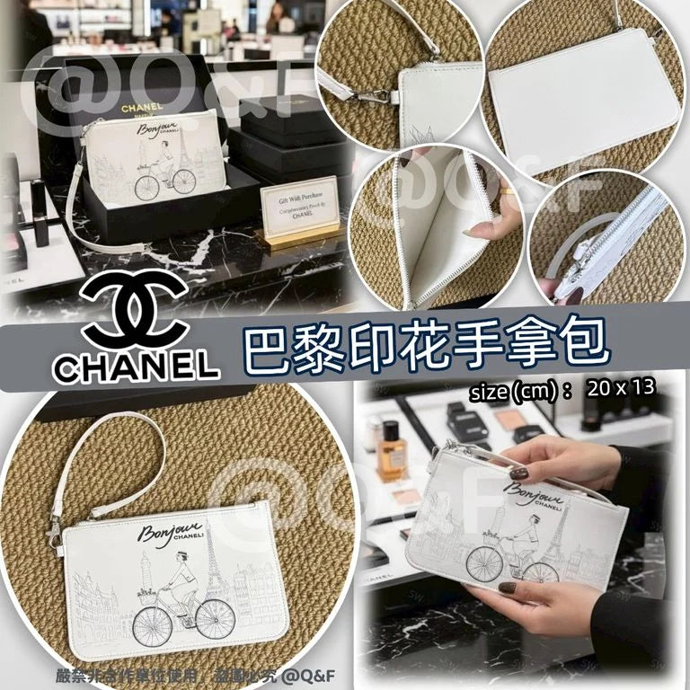 【24小時網站自助下單】售完即止🌸CHANEL 巴黎印花手拿包 | 預訂約4-6星期
