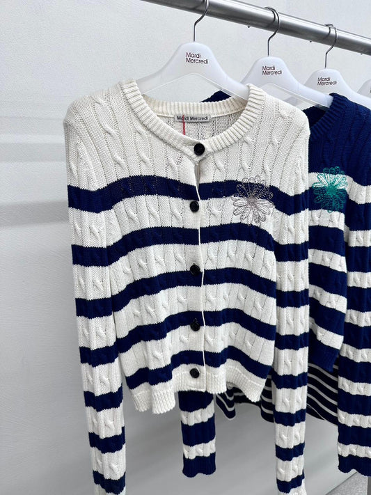 🇰🇷Mardi round neck striped jacket shipped directly from Korea | Pre-order takes about 2-3 weeks (note the color by yourself)