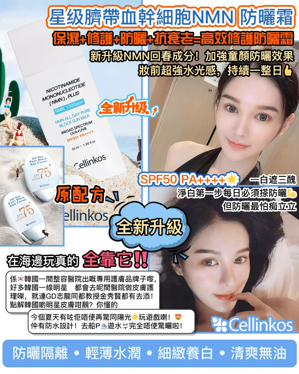 供應商現貨💫韓國🇰🇷Cellinkos 星 級臍帶血幹細胞NMN 防曬霜 All Day NMN Pure Block Sun Cream 60g | 落單後約3-5個工作天寄出