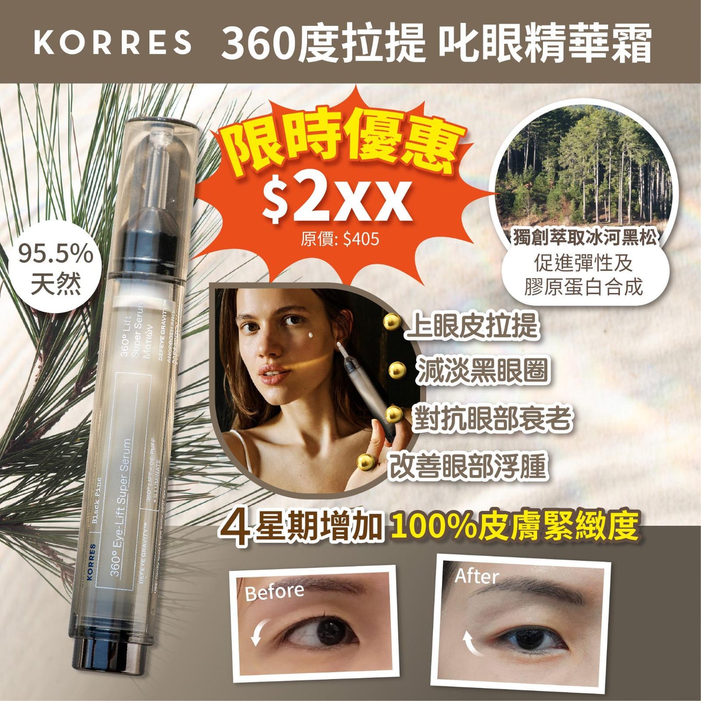 26/9截🌸KORRES 冰河黑松360拉提眼部精華霜 15ml | 預訂約10月尾至11月初