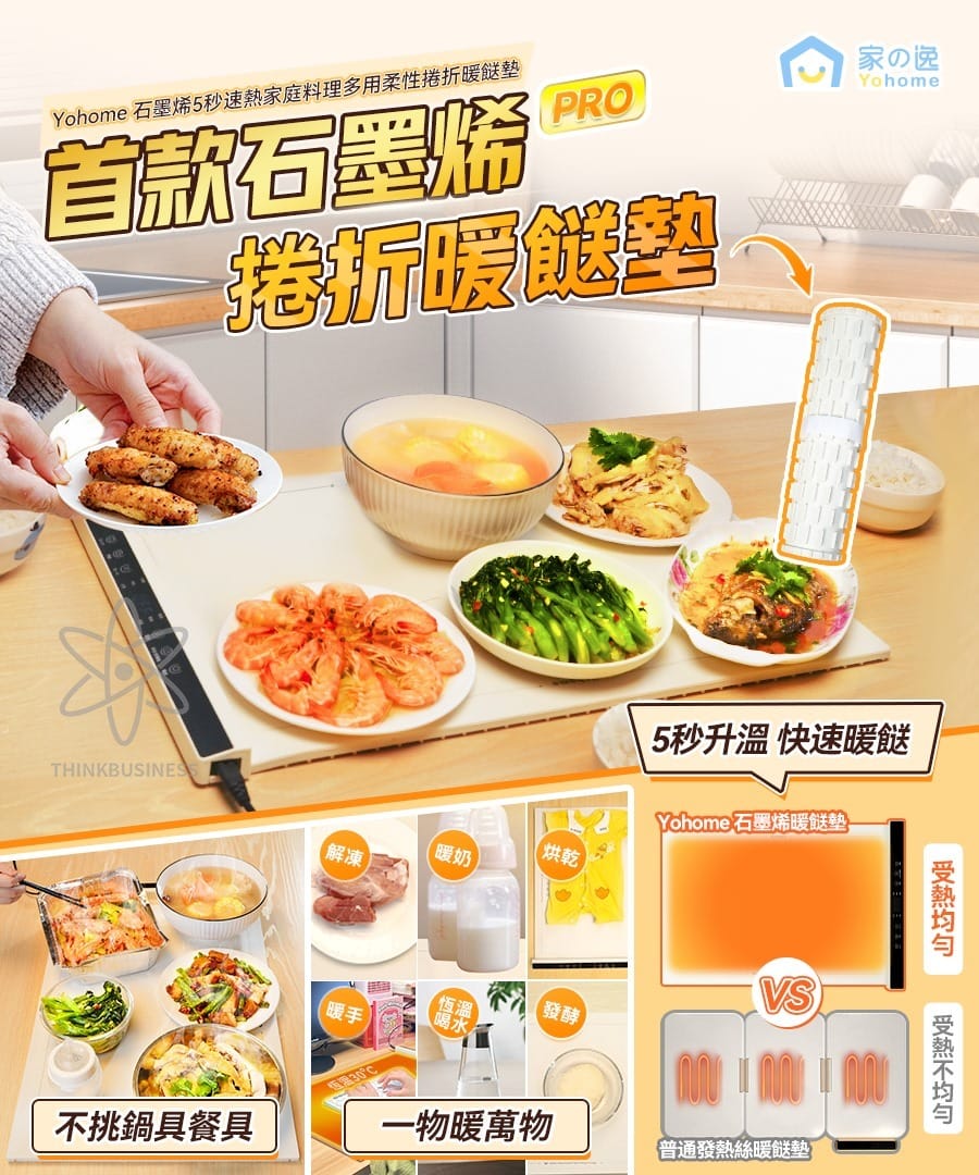 🌸🔥Yohome石墨烯5秒速熱家庭料理多用柔性捲折暖餸墊🔥 | 預訂約2星期 娉婷貿易公司 Exquisite Beauty Trading Company