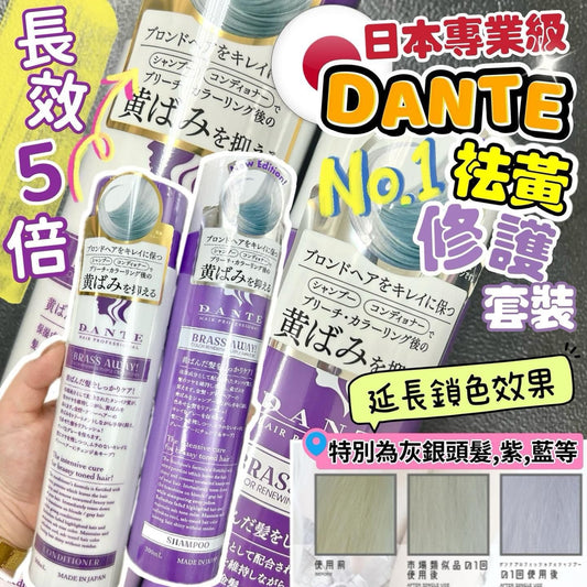 💫日本 DANTE Professional Brass Away 祛黃洗頭水 300ml + 護髮素 300ml   | 預訂約2星期