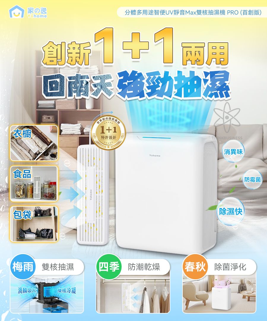 🌸🥇日本Yohome 分體多用途智便UV靜音Max雙核抽濕機 PRO (首創版)✨ | 預訂約1-2星期