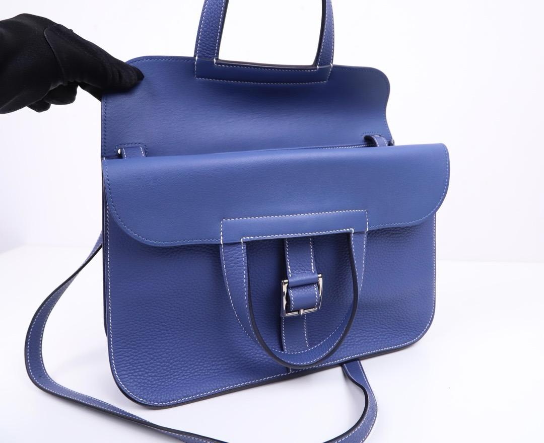 🌸日本中古品代購 愛馬仕寶石藍TC皮Halzan 31 C刻2018年/TC/電光藍 | 預訂約2-3星期