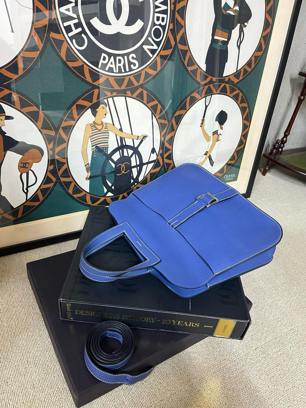 🌸日本中古品代購 愛馬仕寶石藍TC皮Halzan 31 C刻2018年/TC/電光藍 | 預訂約2-3星期