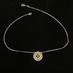 🌸日本中古品代購 ChaneI/香奈兒重工淡金色圓形鏤空鑲鑽項鏈 | 預訂約2-3星期