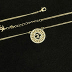 🌸日本中古品代購 ChaneI/香奈兒重工淡金色圓形鏤空鑲鑽項鏈 | 預訂約2-3星期