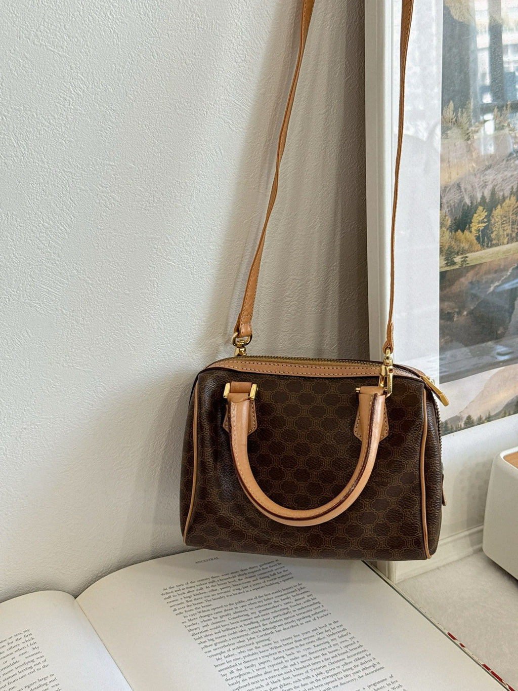 🌸日本中古品代購 Celine棕花mini波士頓 ➕肩帶 | 預訂約2-3星期