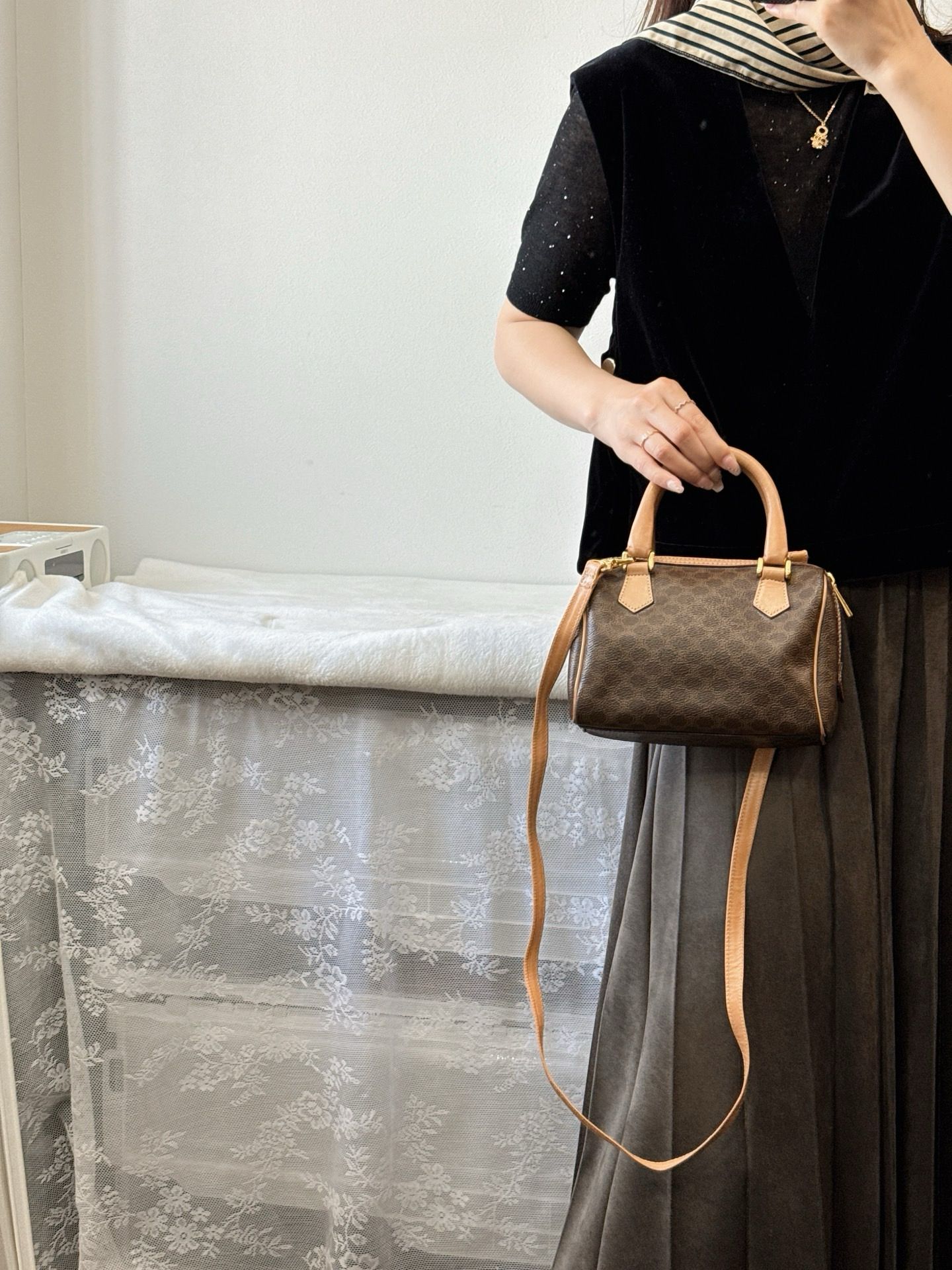 🌸日本中古品代購 Celine棕花mini波士頓 ➕肩帶 | 預訂約2-3星期