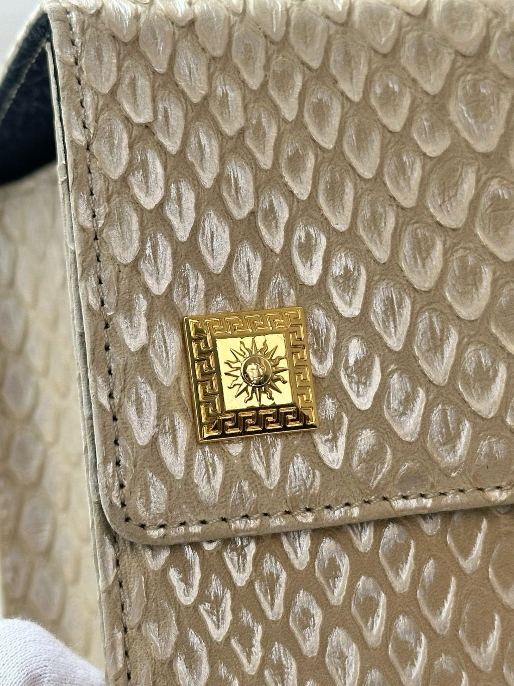 🌸日本中古品代購【稀有】VERSACE 范思哲化妝包壓紋皮革手提包 | 預訂約2-3星期