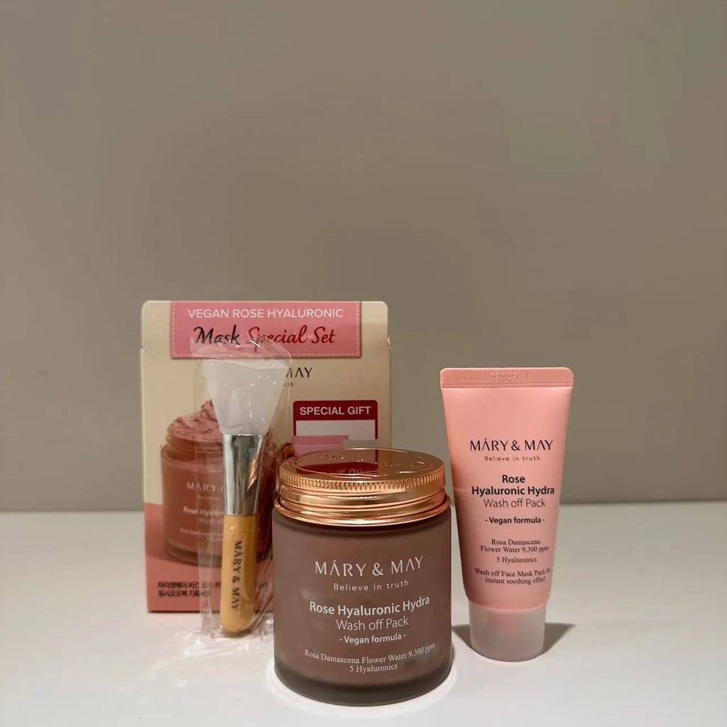 現貨🌸Mary & may 純素玫瑰透明質酸保濕水洗面膜 特別套裝 - 125g+30g (加送掃） | 落單後約3-5個工作天寄出