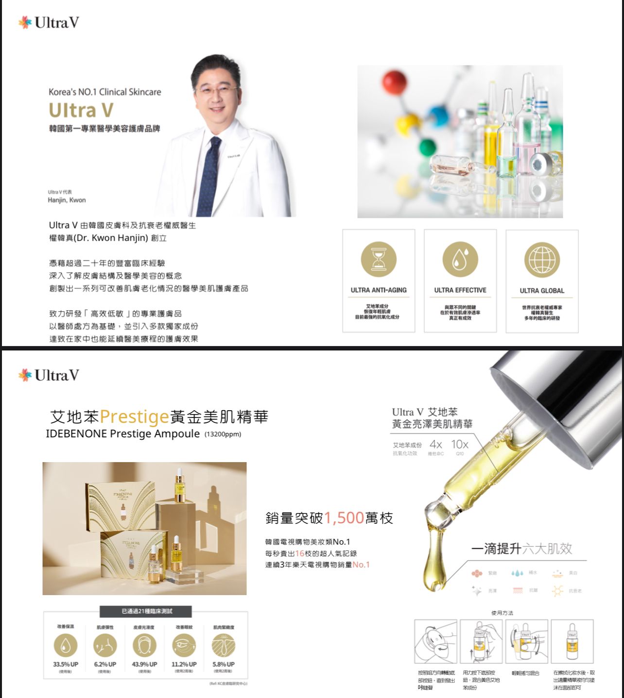 現貨🌸2025升級版本⤴️ Ultra V 艾地苯Prestige Ampoule黃金亮澤美肌精華 （4vials*10ml） | 落單後約3-5個工作天寄出 娉婷貿易公司 Exquisite Beauty Trading Company