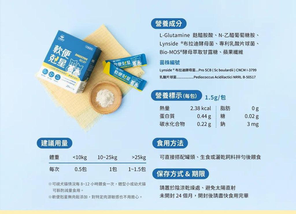 每月15/30號截單🌸汪喵星球 軟便剋星 1.5g X 20包 | 預訂 截單後約2-3星期到