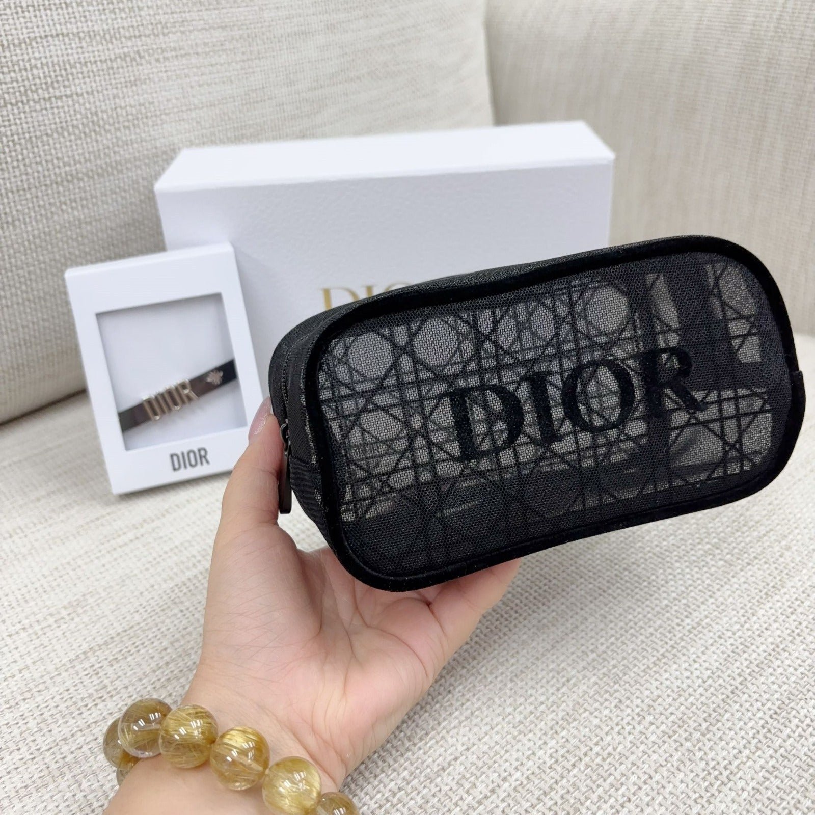 供應商現貨💥數量只限100套🔥🌸激抵價‼️‼️🌟🌟Dior Beauty最新款網紗化妝袋套裝 | 預訂約1-2星期