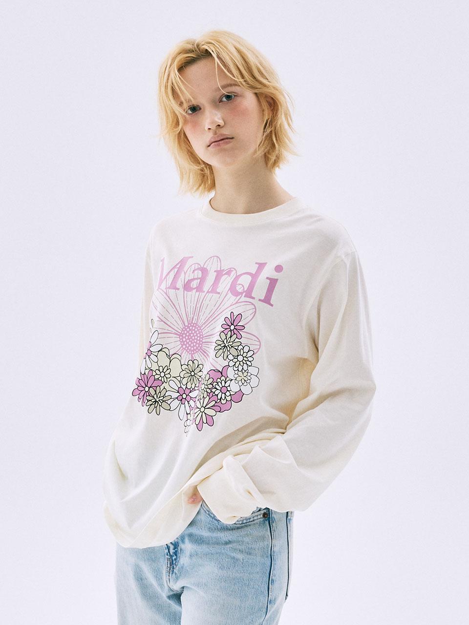 20/10截，長期訂貨🌸Mardi Mercredi 韓國專門店/免稅店 2025年最新款Tee 折扣優惠💕新上市🆕薄長袖😍Mardi Mercredi [10/28 순차배송] TSHIRT LONG SLEEVE FLOWERMARDI JARDIN_CREAM PINKLAVENDER | 預訂約3-4星期