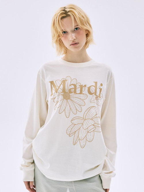 20/10截，長期訂貨🌸Mardi Mercredi 韓國專門店/免稅店 2025年最新款Tee 折扣優惠💕新上市🆕薄長袖😍Mardi Mercredi TSHIRT LONG SLEEVE TRIPLE FLOWER_CREAM PEANUT | 預訂約3-4星期 娉婷貿易公司 Exquisite Beauty Trading Company