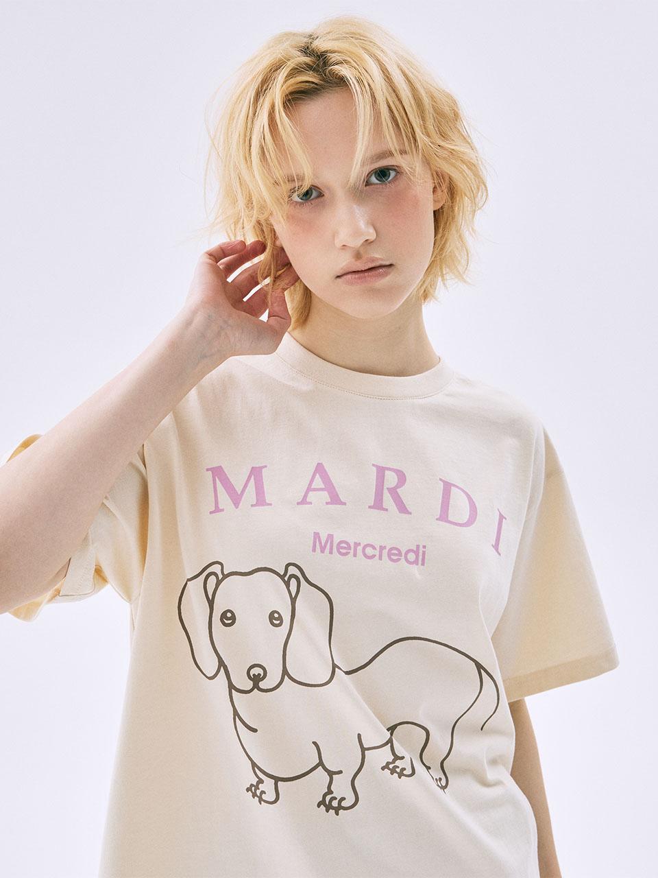 20/10截，長期訂貨🌸Mardi Mercredi 韓國專門店/免稅店 2025年最新款Tee 折扣優惠💕新顏色🆕DDANJI系列係我最鍾意嘅😍著上身🐶狗仔好sharp好突出Mardi Mercredi TSHIRT DDANJI CH.06_BUTTER PINKLAVENDER | 預訂約3-4星期