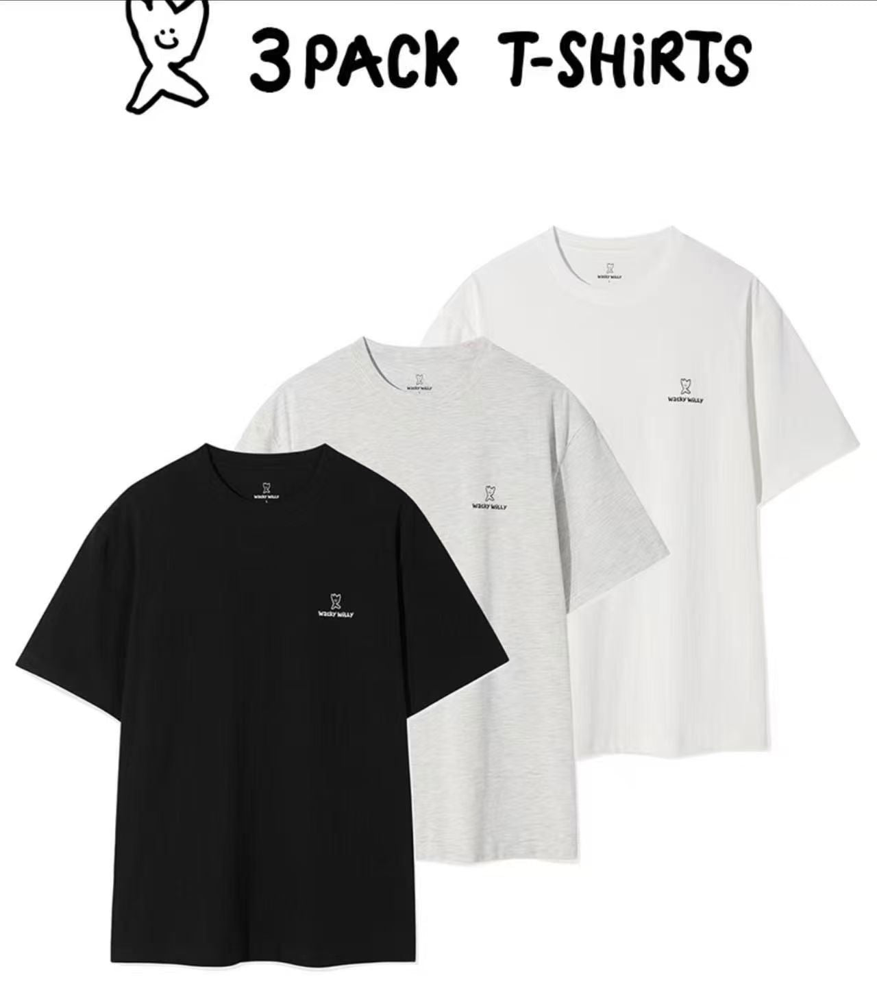 30/10截🌸韓國爆紅品牌🔥小火人🔥Wacky Willy 韓國專門店/免稅店 2025年新款 折扣優惠 男女同款 3件Tee套裝1套3件最抵著‼️$109/1件😱 | 預訂約3-4星期