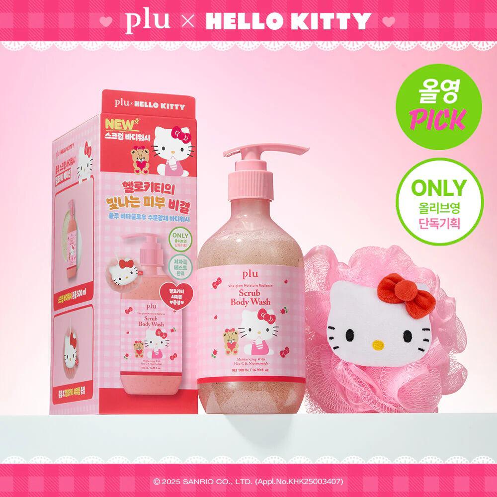 26/10截💥準時截單不設加單💥🌸韓國 Plu X Hello Kitty 清新玫瑰香磨砂沐浴露 500ml 送 沐浴球😍 | 預訂約11月尾至12月初