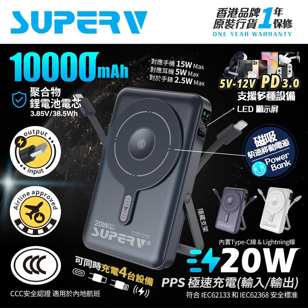 🌸Superv 🇭🇰 4合1 LED顯示屏無線移動電源⚡(MODEL: F45) | 預訂約2星期