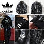 11月10日截🌸Adidas 復古刺繡logo連帽拉鍊皮衣外套 | 預訂約12月中至尾