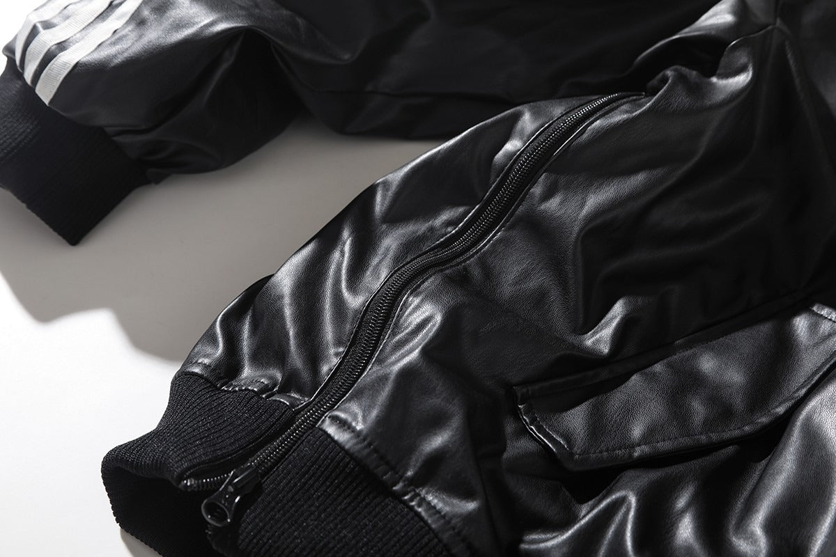 11月10日截🌸Adidas 復古刺繡logo連帽拉鍊皮衣外套 | 預訂約12月中至尾