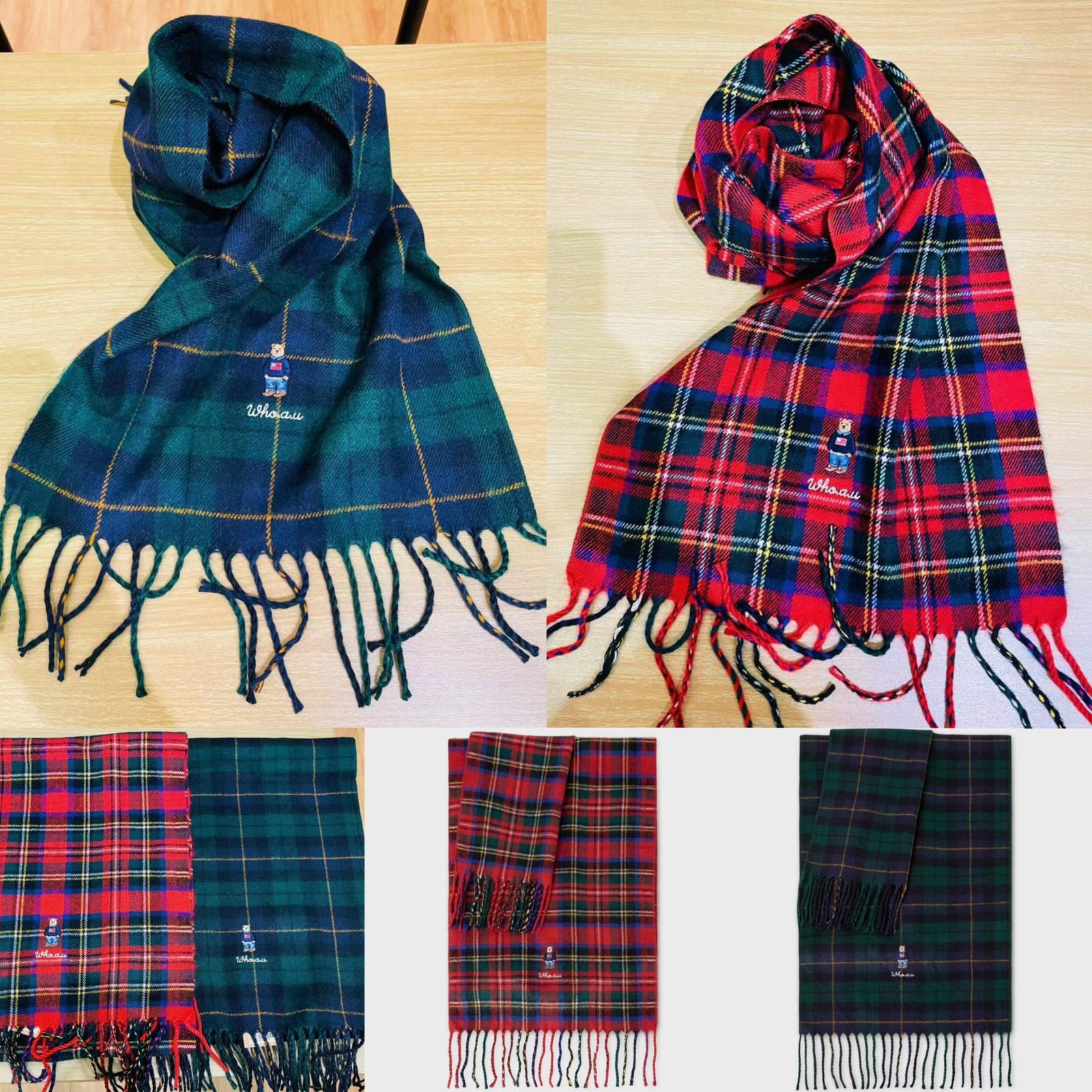 售完即止🌸🔥每年爆單貨品🔥❤️So Cute❤️平靚正❤️🐻WHO.A.U 韓國專門店/免稅店🐻 2025年最新款 經典 小熊刺繡 格紋圍巾 Steve Essential Muffler 折扣優惠‼️ | 預訂約3-4星期