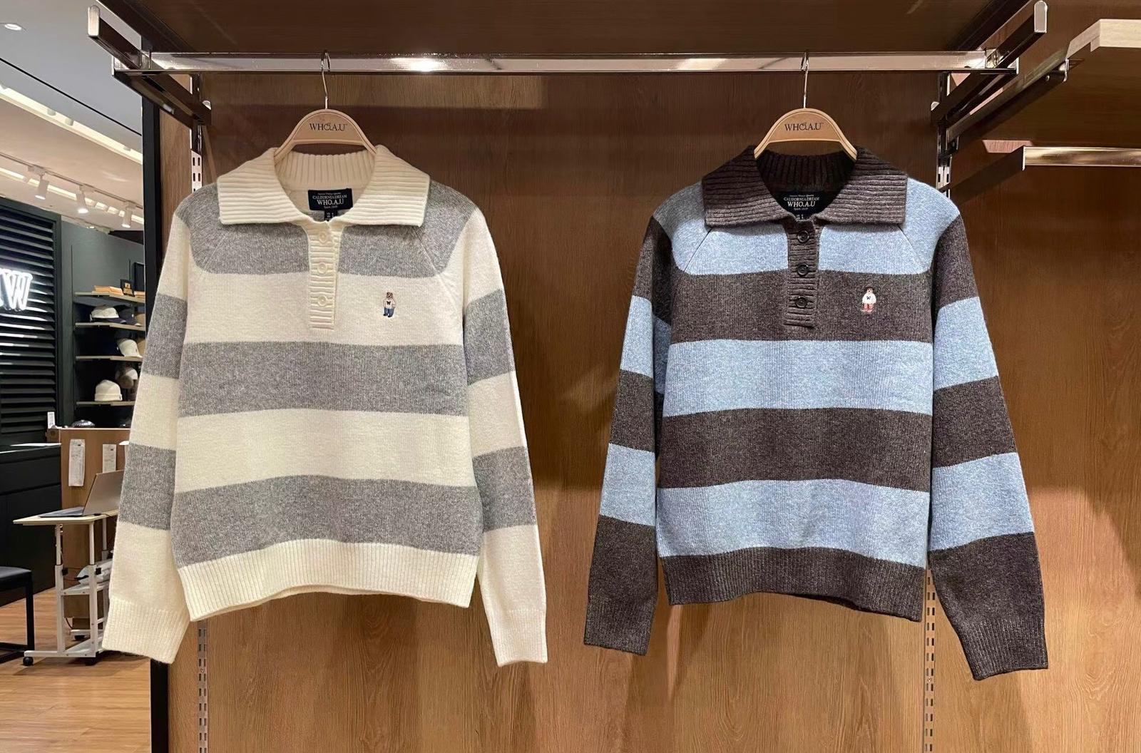 11月25日截🌸Who.A.U 羊毛針織係性價比最高又靚又抵😂🍊Who.A.U韓國專門店/免稅店🍊2025年最新款 折扣優惠 小熊🐻女款 羊毛針織上衣Bokashi Stripe Collar Pullover | 預訂約3-4星期