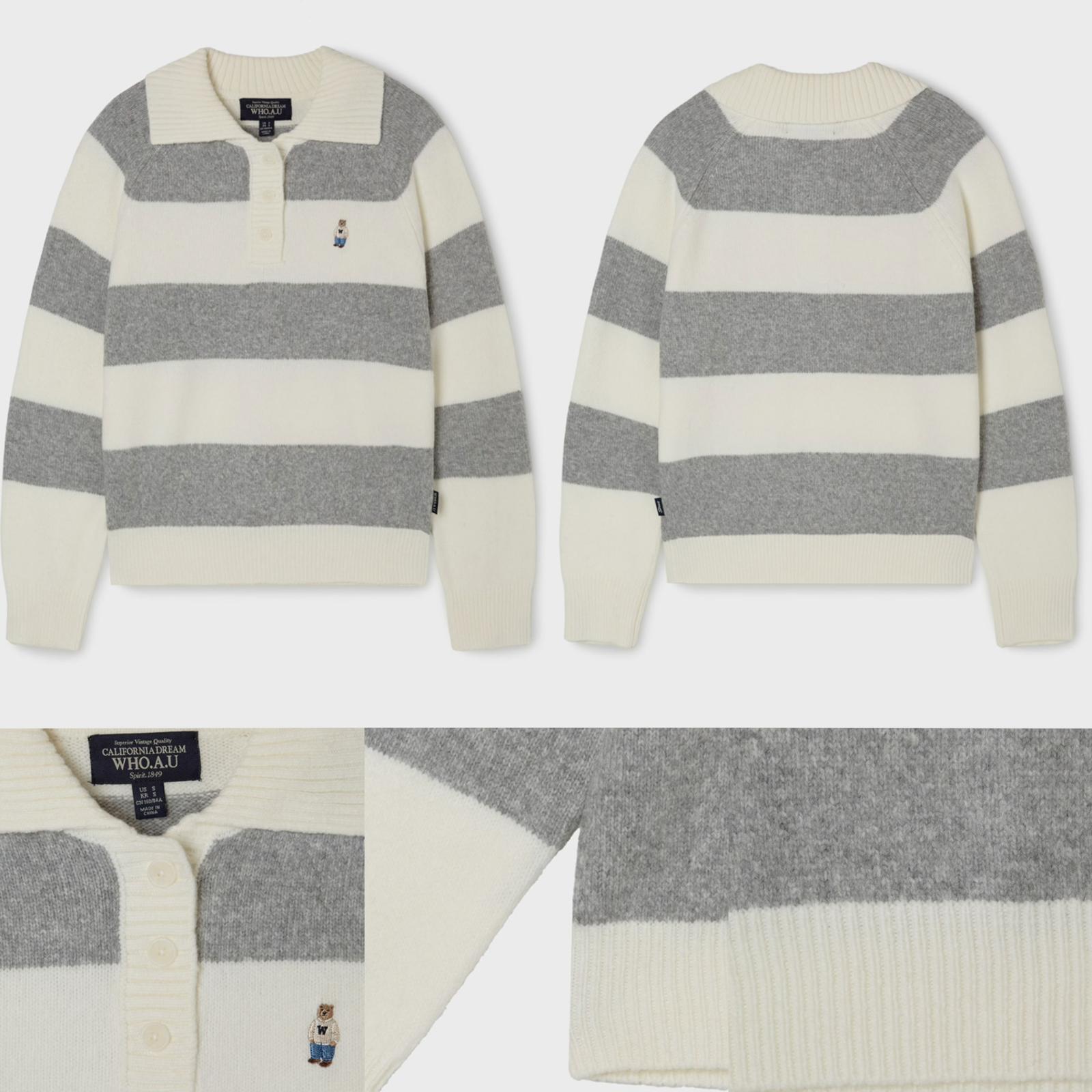 11月25日截🌸Who.A.U 羊毛針織係性價比最高又靚又抵😂🍊Who.A.U韓國專門店/免稅店🍊2025年最新款 折扣優惠 小熊🐻女款 羊毛針織上衣Bokashi Stripe Collar Pullover | 預訂約3-4星期