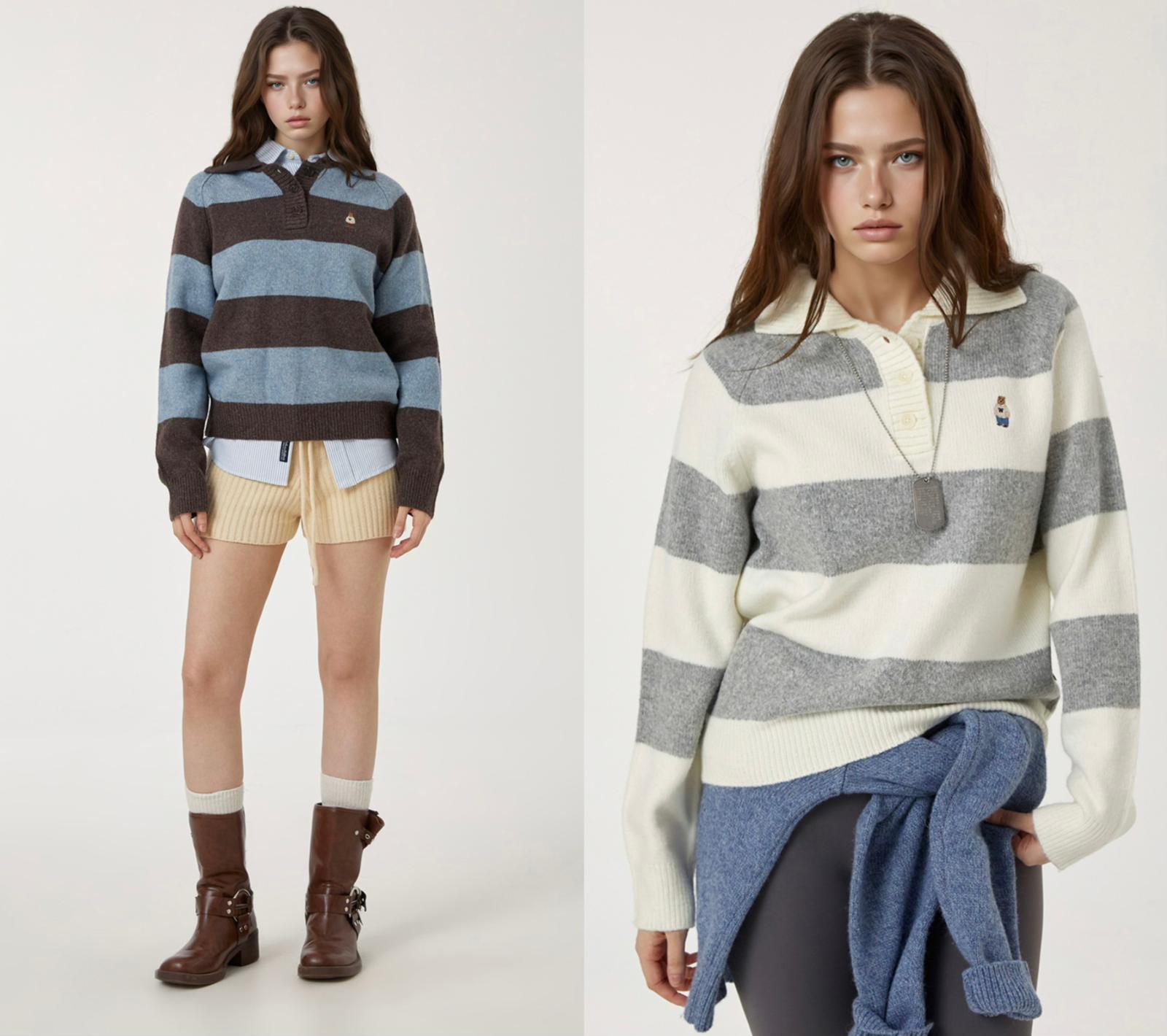 11月25日截🌸Who.A.U 羊毛針織係性價比最高又靚又抵😂🍊Who.A.U韓國專門店/免稅店🍊2025年最新款 折扣優惠 小熊🐻女款 羊毛針織上衣Bokashi Stripe Collar Pullover | 預訂約3-4星期