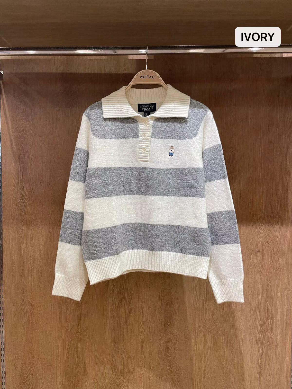 11月25日截🌸Who.A.U 羊毛針織係性價比最高又靚又抵😂🍊Who.A.U韓國專門店/免稅店🍊2025年最新款 折扣優惠 小熊🐻女款 羊毛針織上衣Bokashi Stripe Collar Pullover | 預訂約3-4星期