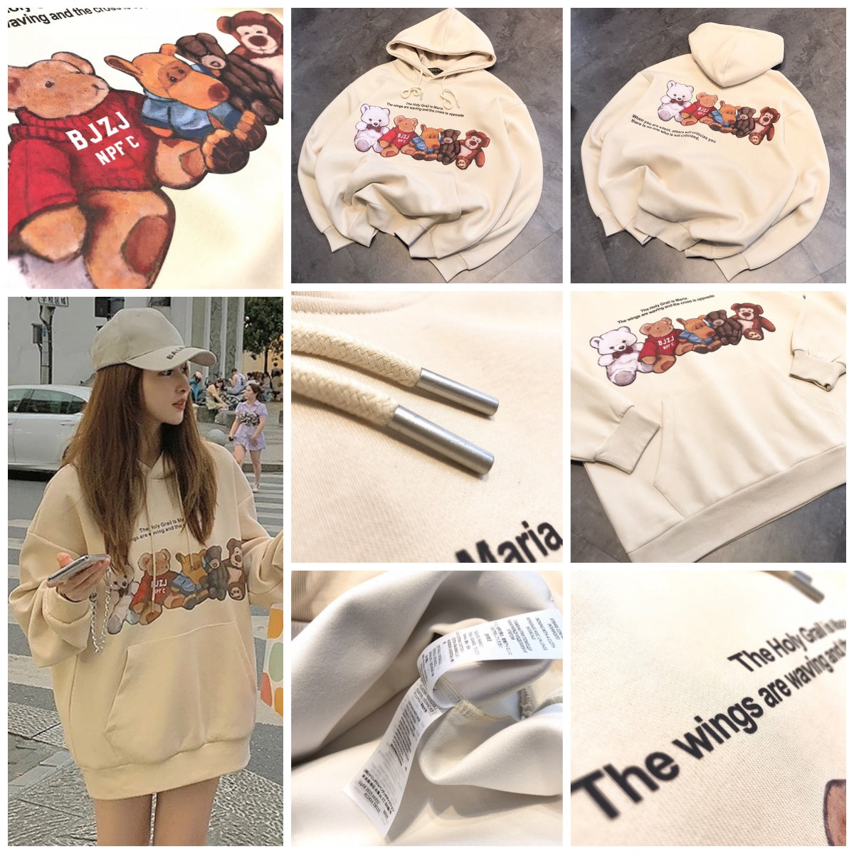 【24小時網站自助下單】🌸韓國🇰🇷 東大門五隻小熊印花連帽衛衣 | 預訂約4-6星期