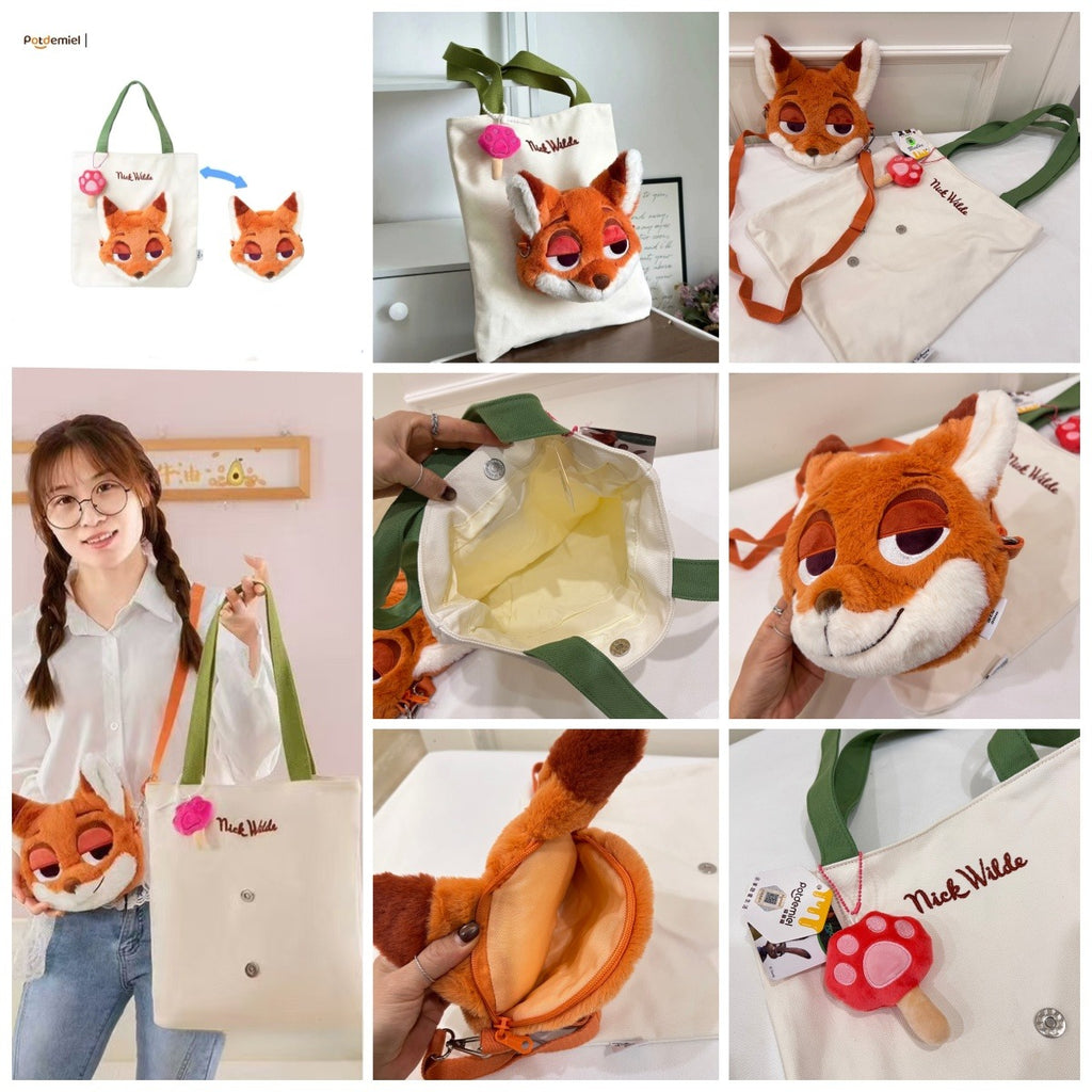 【24小時網站自助下單】售完即止🌸💯正版授權 POTDEMIEL DISNEY 尼克小狐帆布袋 🦊公仔可拆取 連防偽標 | 預訂約4-6星期