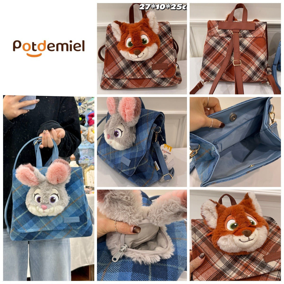 【24小時網站自助下單】售完即止🌸💯正版授權 POTDEMIEL DISNEY 瘋狂動物城復古格仔背包🎒 連防偽標 | 預訂約4-6星期