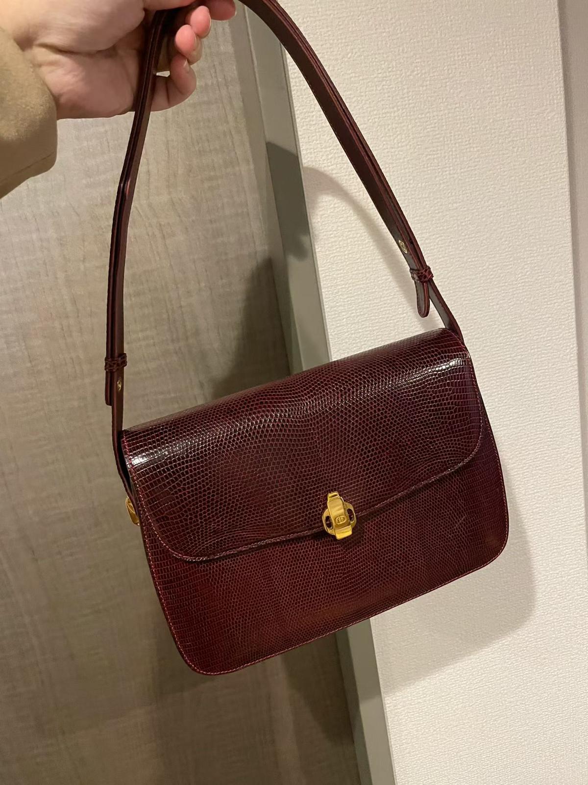 🌸日本中古品代購 Gucci vintage酒紅蜥蜴box | 預訂約2-3星期