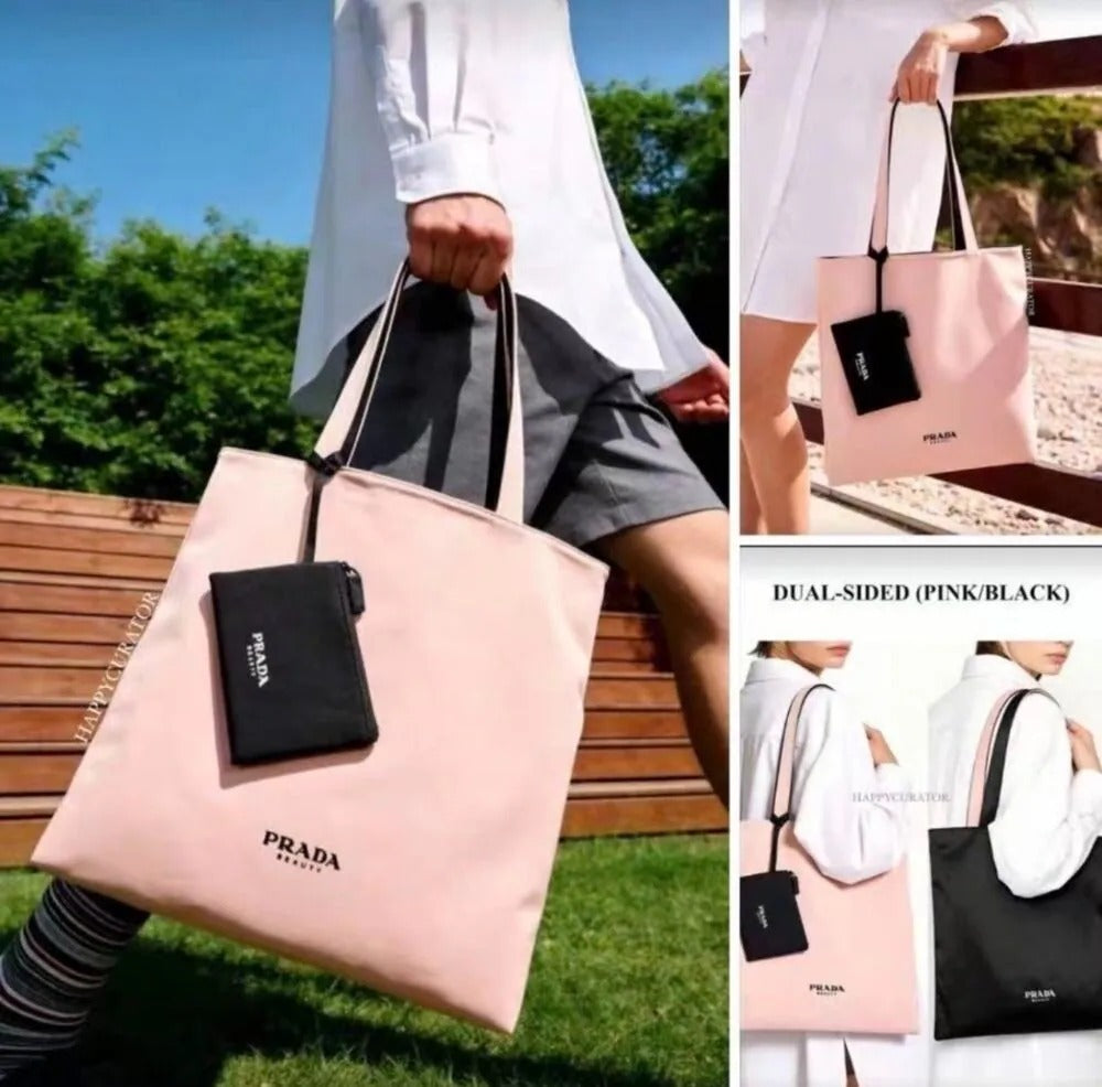 【24小時網站自助下單】2026年3月16日截🌸Prada Beauty 稀有贈品粉黑色雙面帆布購物袋連小收納袋 | 預訂約5月初至中