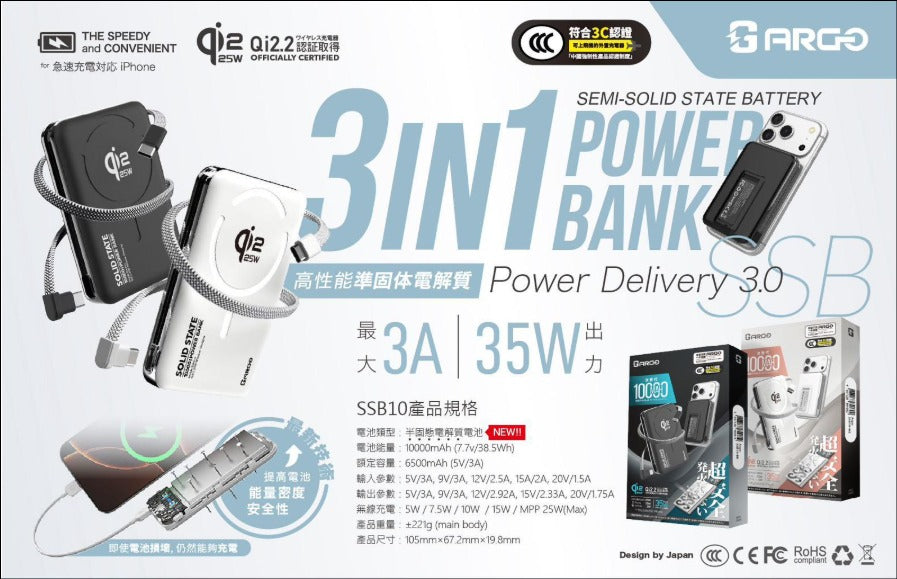 【24小時網站自助下單】🌸ARGO SSB10 Qi2.2 35w 固態電池行動電源⚡ | 預訂約2-3星期 娉婷貿易公司 Exquisite Beauty Trading Company