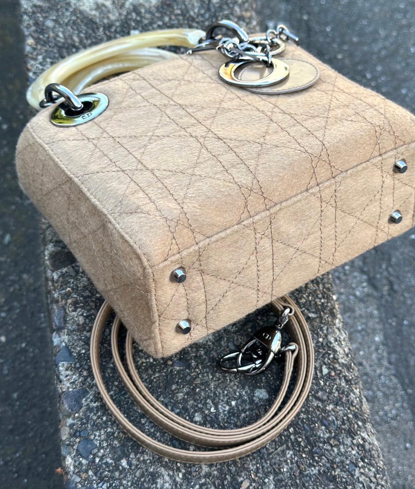 【24小時網站自助下單】🌸日本中古品代購 DIOR奶茶色羊絨*米色柄三格銀扣小戴妃 | 預訂約2-3星期