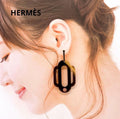 【24小時網站自助下單】🌸日本中古品代購 愛馬仕HERMES黑茶拼色牛角Attelage耳環 | 預訂約2-3星期 娉婷貿易公司 Exquisite Beauty Trading Company