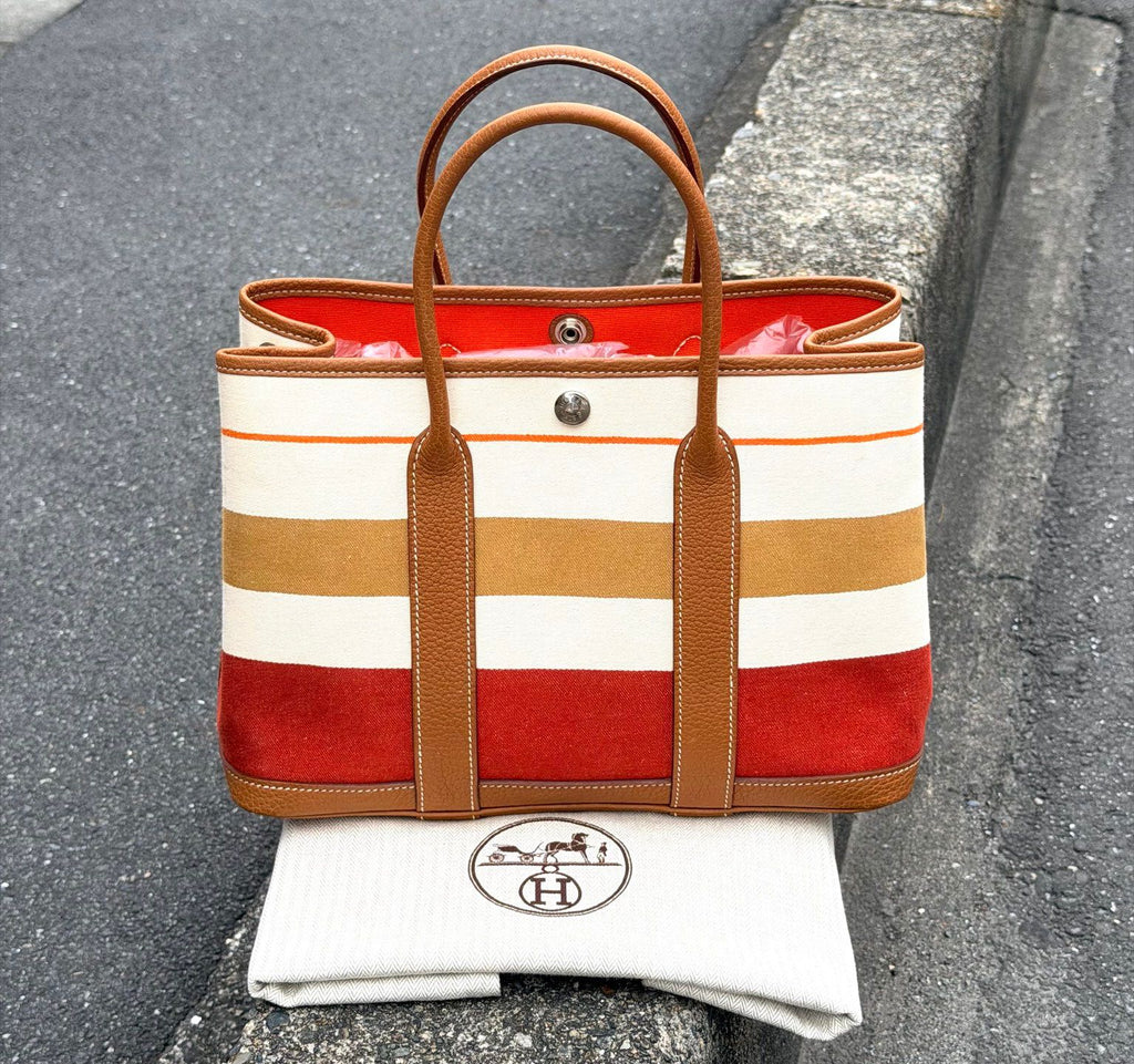 【24小時網站自助下單】🌸日本中古品代購 愛馬仕限定彩條拼色GARDEN PARTY花園包TPM | 預訂約2-3星期 娉婷貿易公司 Exquisite Beauty Trading Company