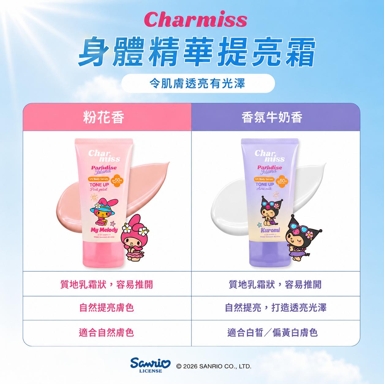【24小時網站自助下單】🌸🇹🇭Charmiss X Sanrio 身體精華提亮霜100g*2 (0酒精) | 預訂約2-3星期