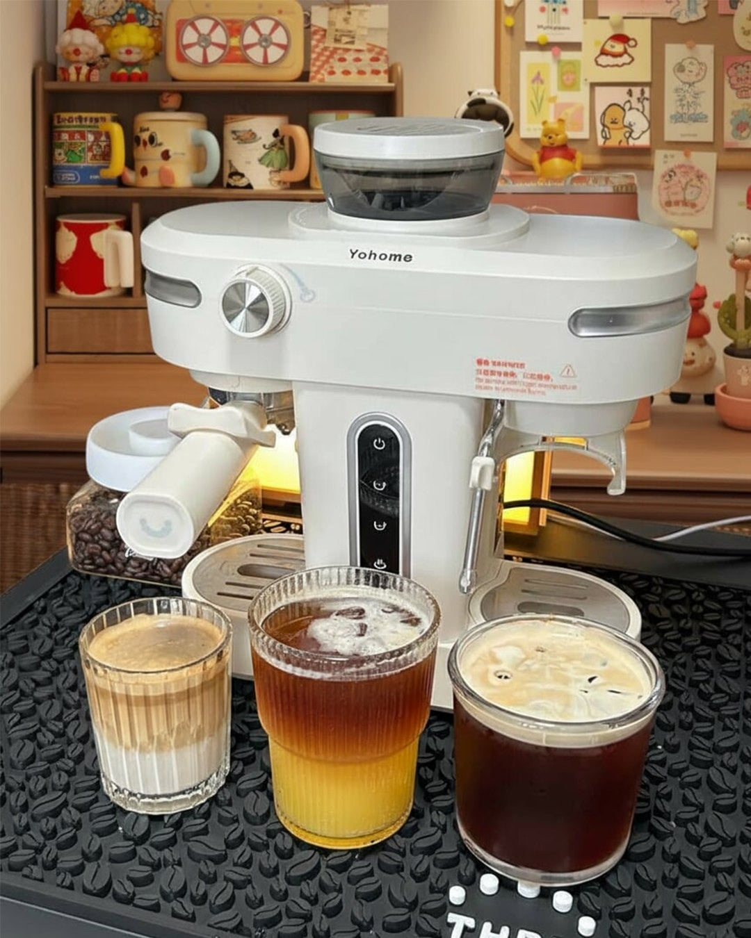 🌸日本Yohome ミニプロフェッショナルグラインダー内蔵エスプレッソマシン 泡立てミルク半自動家庭用コーヒーメーカー | 予約注文から約1～2週間