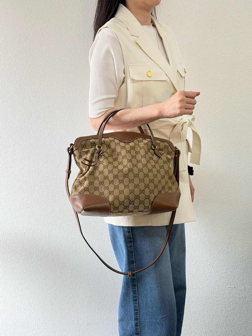 【24小時網站自助下單】🌸日本中古品代購 Gucci GG老花托特包 ➕肩帶 | 預訂約2-3星期