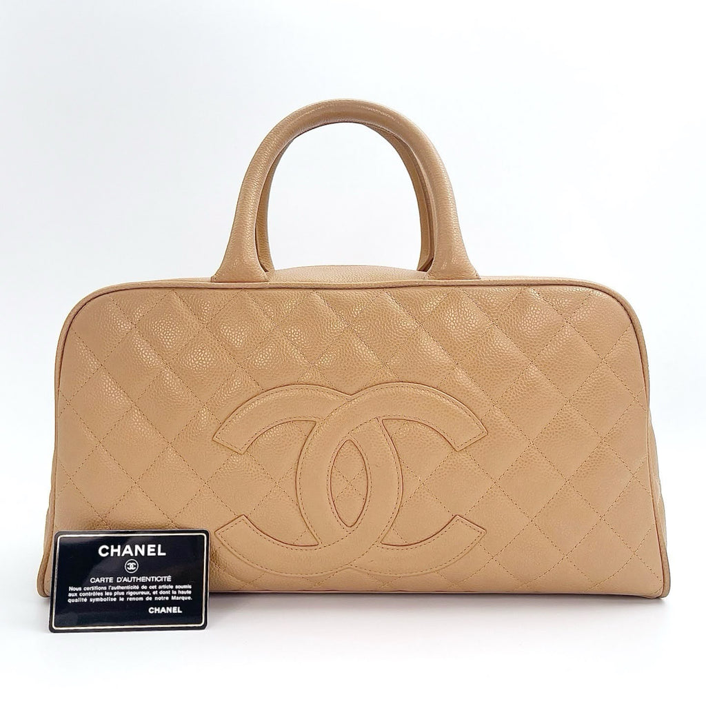 【24小時網站自助下單】🌸日本中古品代購 CHANEL 香奈兒奶茶色保齡球手提包大號 卡標齊10開 | 預訂約2-3星期