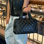 【24小時網站自助下單】🌸日本中古品代購 CHANEL 香奈兒黑色牛皮外縫線波士頓手提包大號托特包 做舊五金 有標無卡6開 | 預訂約2-3星期