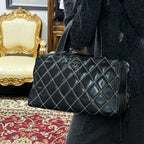 【24小時網站自助下單】🌸日本中古品代購 CHANEL 香奈兒黑色牛皮外縫線波士頓手提包大號托特包 做舊五金 有標無卡6開 | 預訂約2-3星期