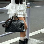 【24小時網站自助下單】🌸日本中古品代購 CHANEL 香奈兒黑金牛皮大logo手提保齡球大號 有標無卡8開 | 預訂約2-3星期