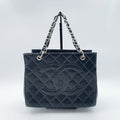 【24小時網站自助下單】🌸日本中古品代購 CHANEL 香奈兒黑銀羊皮外縫線菱格紋手提腋下托特包 | 預訂約2-3星期