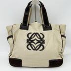 【24小時網站自助下單】🌸日本中古品代購 loewe米棕色帆布拼皮大logo 2way托特包 | 預訂約2-3星期