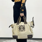 【24小時網站自助下單】🌸日本中古品代購 loewe米棕色帆布拼皮大logo 2way托特包 | 預訂約2-3星期